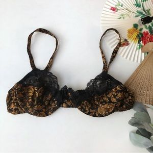 Vintage Gold Label Victoria’s Secret Jacquard Satin & Lace Unlined Bra